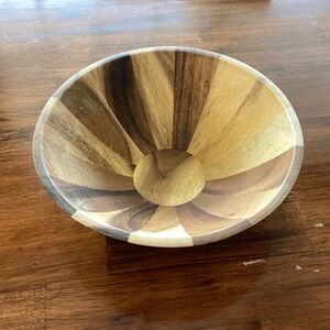 Large Genuine Wood Salad Serving Bowl Earthenware Dinnerware Minimalist Tan EUC